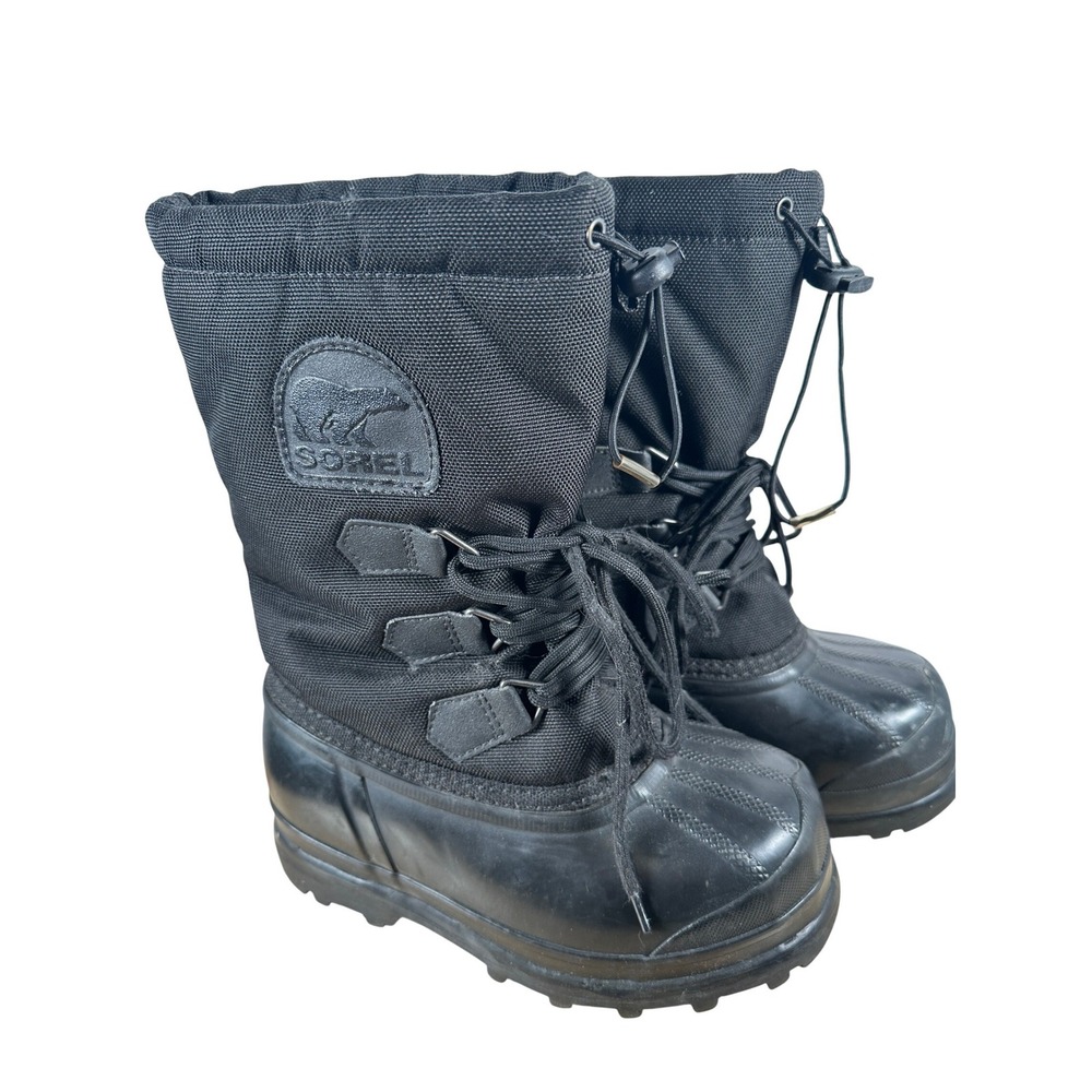 Vintage Kids Black Sorel Snow Boots Waterproof Insulated Lace Up Size 2 Unisex